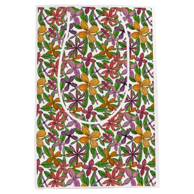 Sacola Para Presentes Média Flores Grandes excelentes (Frente)