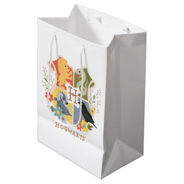 Sacola Para Presentes Média Flores Mágicas Brasão HOGWARTS™ (Frente inclinada)