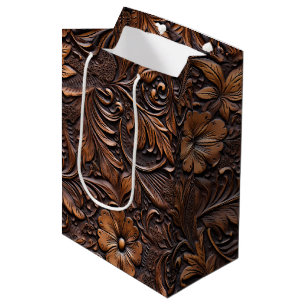 Sacola Para Presentes Média Flores Marrons Ocidentais