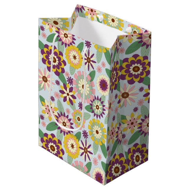 Sacola Para Presentes Média Flores Retro-Groovy (Frente inclinada)
