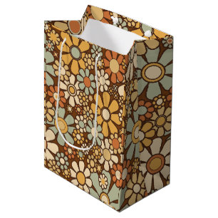 Sacola Para Presentes Média Flores Retro Jardim Pedrosas 60s 70s Padrão Floral