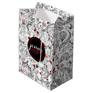 Sacola Para Presentes Média Flores Retrorreflectoras Pretas E Brancas Monogram