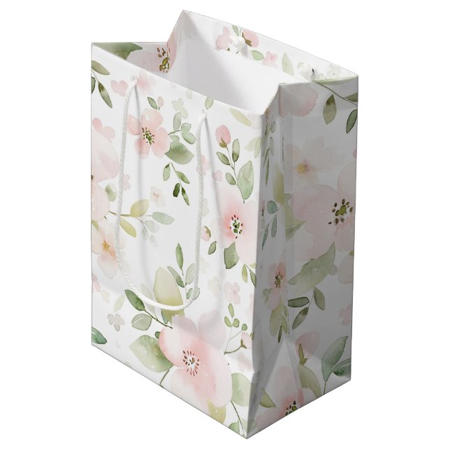 Sacola Para Presentes Média Flores Rosa Bonitas Aniversário (Frente inclinada)