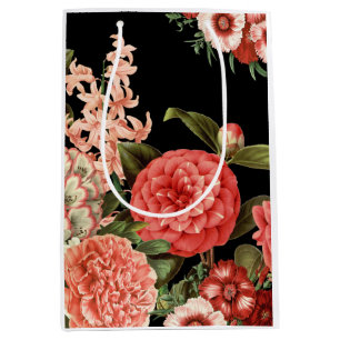 Sacola Para Presentes Média flores rosa-botânica modernas, antigas