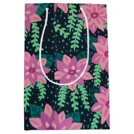 Sacola Para Presentes Média Flores Rosa em Preto