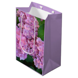 Sacola Para Presentes Média Flores rosa pastel Hortensia hydrangea