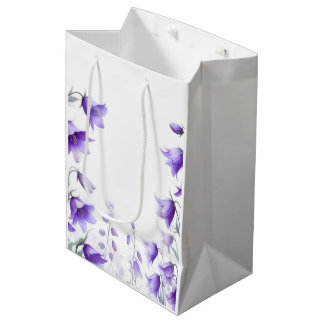 Sacola Para Presentes Média Flores Roxas Elegantes