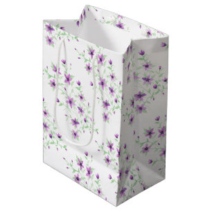 Sacola Para Presentes Média Flores Roxas na Vinha