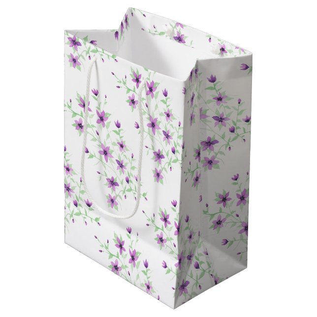 Sacola Para Presentes Média Flores Roxas na Vinha (Frente inclinada)