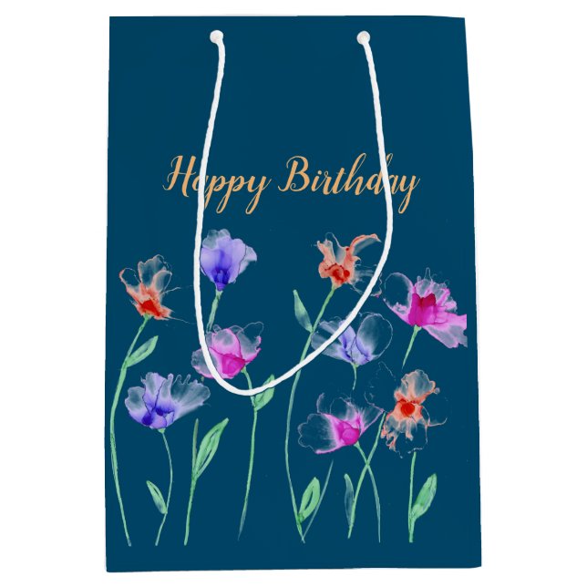 Sacola Para Presentes Média Flores Sábias no Saco do Presente do Teal (Frente)