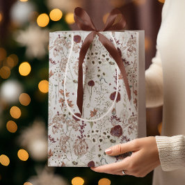 Sacola Para Presentes Média Flores Selvagens Modernas | Elegante Boho Floral