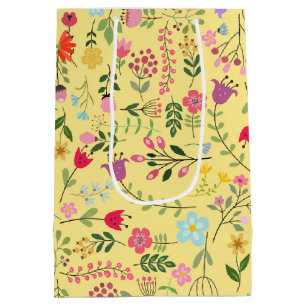Sacola Para Presentes Média Flores Silvestres da Primavera em Amarelo Manteiga