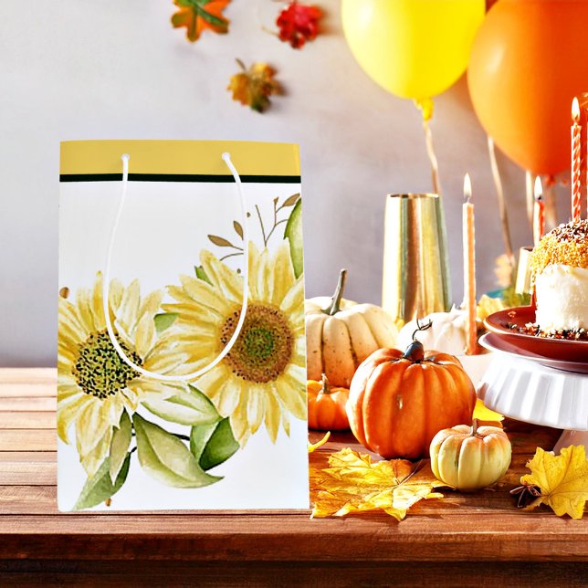 Sacola Para Presentes Média Flores solares de cor aquosa (Criador carregado)