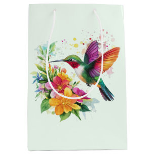 Sacola Para Presentes Média Flores Tropicais De Hummingbird