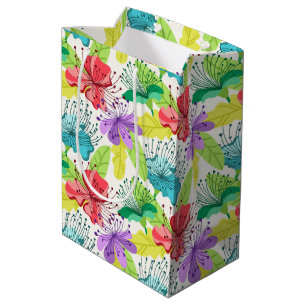 Sacola Para Presentes Média Flores tropicais, padrão sem costura