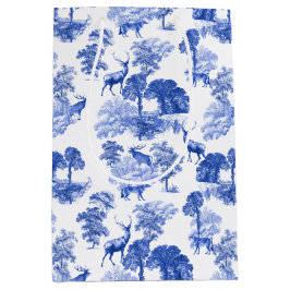 Sacola Para Presentes Média Floresta Azul Clássica de Camponês de Toile Deer