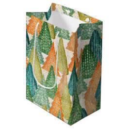 Sacola Para Presentes Média Floresta Colorida de Árvores de Natal Evergreen