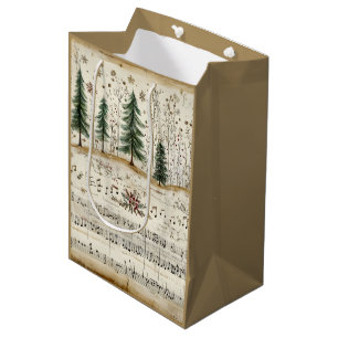 Sacola Para Presentes Média Floresta de Natal Caprichosa com Partitura