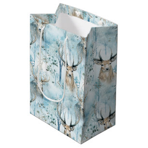 Sacola Para Presentes Média Floresta de Veados em Aquarela de Inverno (2)