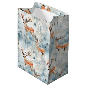 Sacola Para Presentes Média Floresta de Veados em Aquarela de Inverno (3)