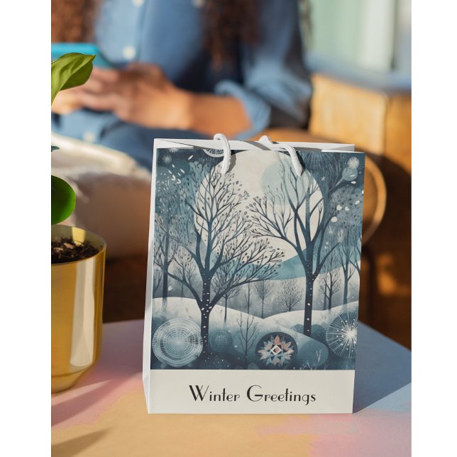 Sacola Para Presentes Média Floresta Nórdica Moonliada, personalizável (Criador carregado)