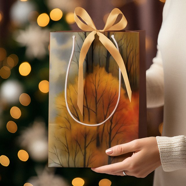 Sacola Para Presentes Média Floresta Russa do outono - Cair Aquarela (Criador carregado)