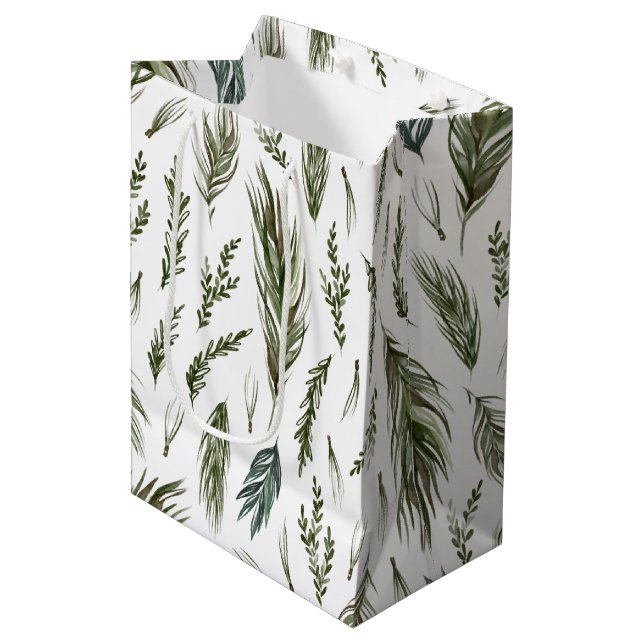Sacola Para Presentes Média Floresta Simples Botânica Aquarela Natal (Frente inclinada)