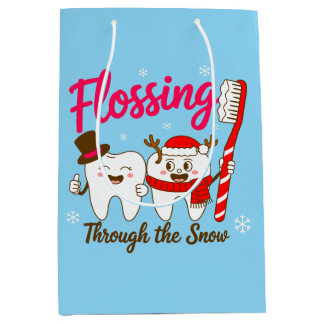 Sacola Para Presentes Média Flossing Through The Snow Christmas Tooth Dentist
