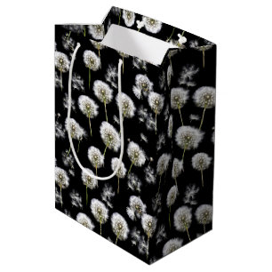 Sacola Para Presentes Média Fluxo De Leão Branco Em Preto