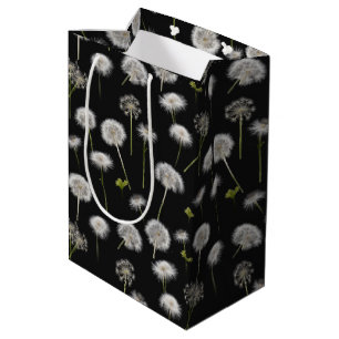 Sacola Para Presentes Média Fluxo De Leão Branco Em Preto