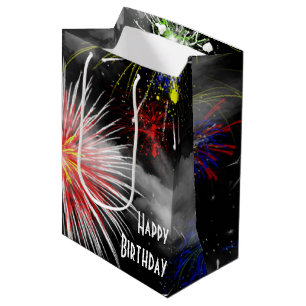 Sacola Para Presentes Média Fogos De Aniversário Em Nuvens
