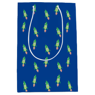 Sacola Para Presentes Média Foguete Espacial Infantil Verde