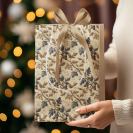 Sacola Para Presentes Média Folha de Carvalho de Queda Vintage | Azul Elegante