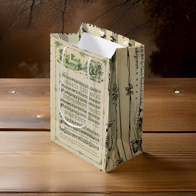 Sacola Para Presentes Média Folha de Música Noturna Silenciosa - Bolsa de Pres (Criador carregado)