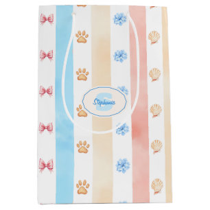 Sacola Para Presentes Média Folha de Pastel - Impressões de pata, Flor Azul, A