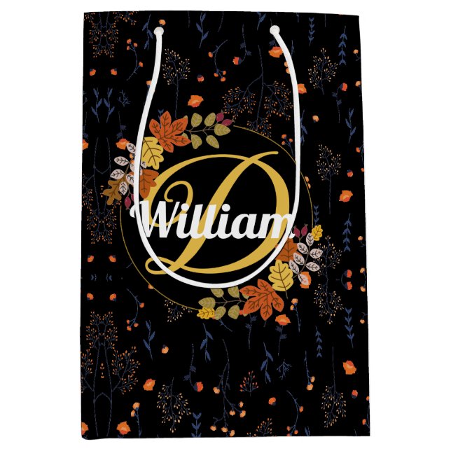 Sacola Para Presentes Média Folha floral da safra, desenho botânico único (Frente)