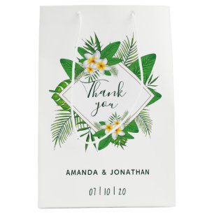 Sacola Para Presentes Média Folhagem tropical aquosa Favor de Casamento