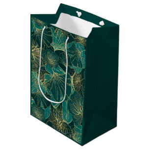 Sacola Para Presentes Média Folhas Azuis-Verdes Gigantes