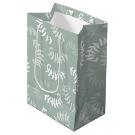 Sacola Para Presentes Média Folhas Botânicas Verde Teal