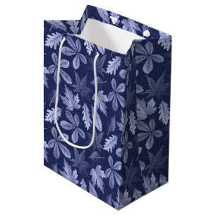 SACOLA PARA PRESENTES MÉDIA FOLHAS CAÍDAS DE OUTONO AZUIS BRILHANTES