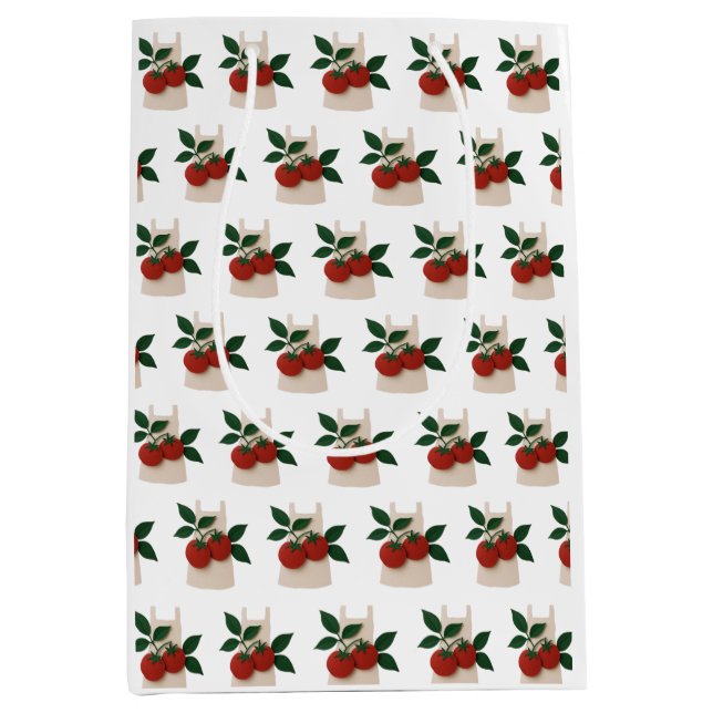 Sacola Para Presentes Média Folhas de Foodie — Aprons e Tomates (Frente)