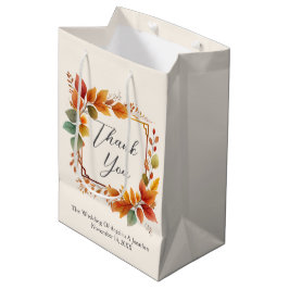 Sacola Para Presentes Média Folhas de Outono Elegantes em Aquarela Creme Casam