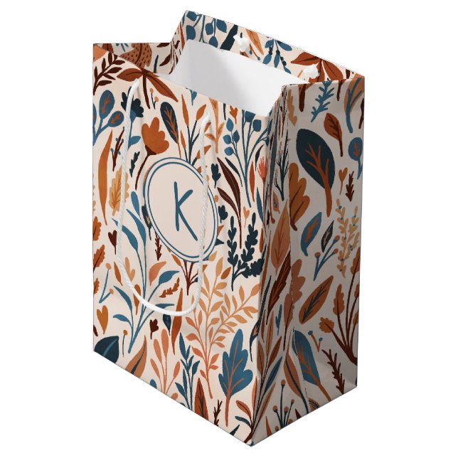 Sacola Para Presentes Média Folhas de Outono Monogramadas Boho (Frente inclinada)