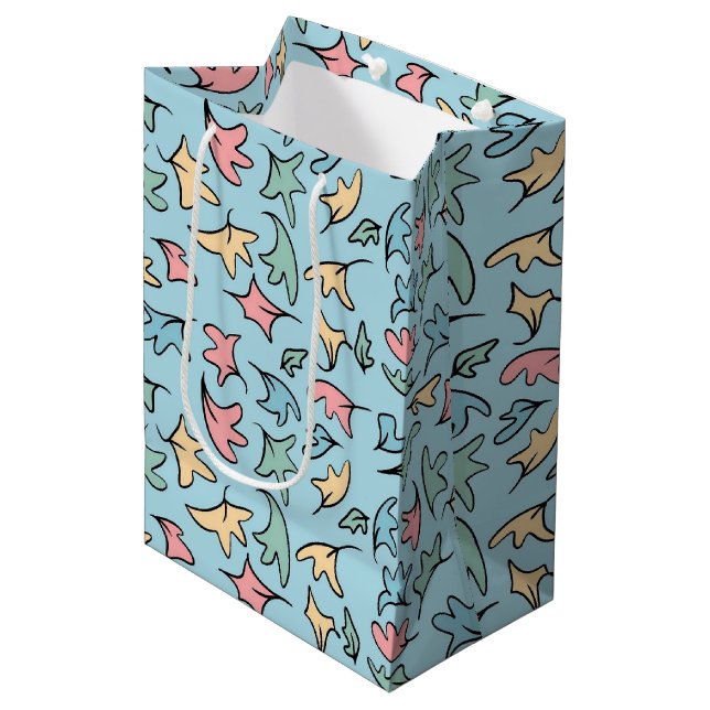 Sacola Para Presentes Média Folhas de Pastel Azul (Frente inclinada)