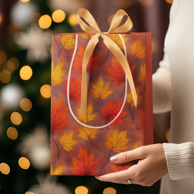 Sacola Para Presentes Média Folhas de Quebra de Aquarela Russa - Folhagem de o (Criador carregado)