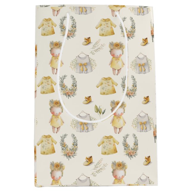 Sacola Para Presentes Média Fontes de bebê amarelas da Aquarela (Frente)