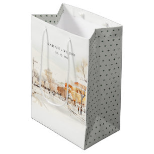 Sacola Para Presentes Média Forgo North Dakota City Scape Watercolor Casamento