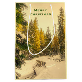 Sacola Para Presentes Média Foto da Floresta de Pinheiros Cobertos por Neve no