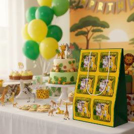 Sacola Para Presentes Média Foto de Aniversário da Girafa Bonita Personalizáve