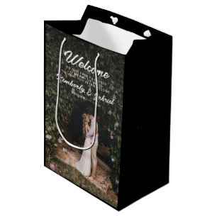 Sacola Para Presentes Média Foto de Boas-vindas ao Casamento Negro Elegante